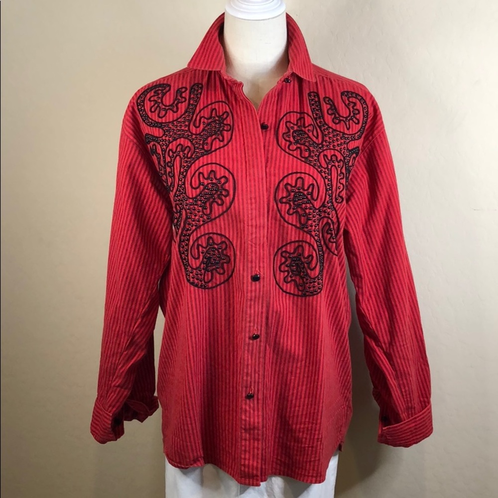 Cache Embroidered/Studded Button Down Shirt (M)